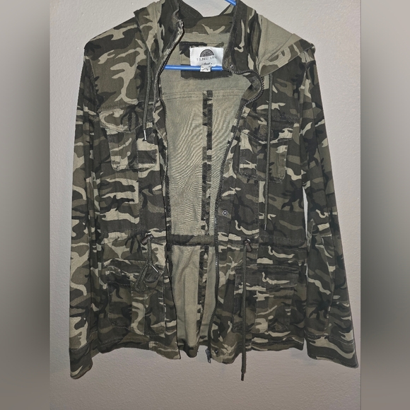 1 Sunset Lane Jackets & Blazers - Camo Hooded Utility Jacket